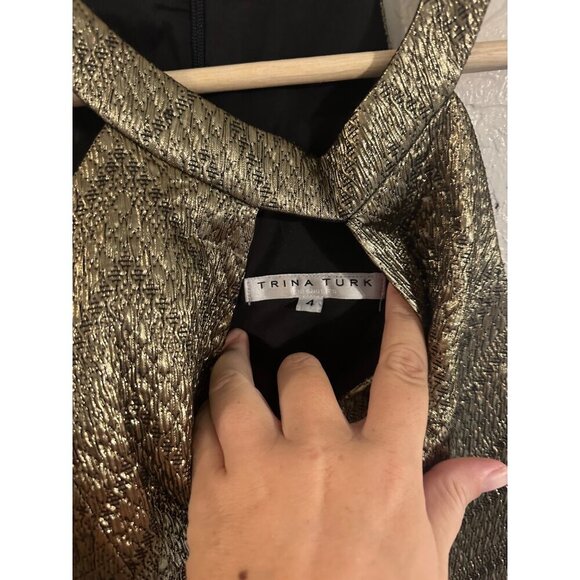 Trina Turk Gold Mackie Metallic Cocktail Dress - Picture 8 of 10